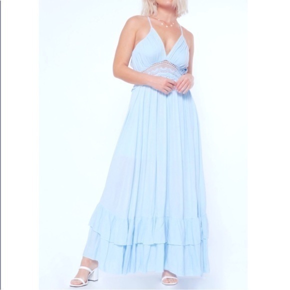 Rue21 Dresses & Skirts - Rue 21 Light blue sleeveless maxi dress crocheted waist, lace back straps